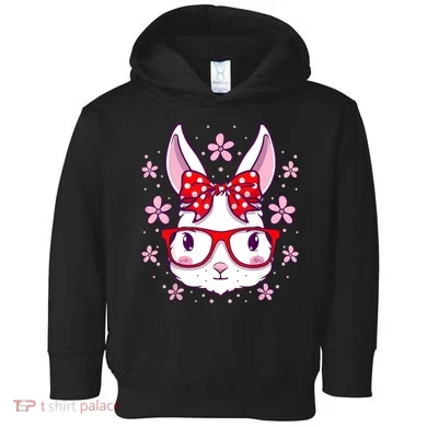 Cute Easter Bunny Face Glasses Bow Easter Day Rabbit Toddler Hoodie