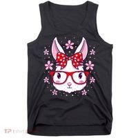 Cute Easter Bunny Face Glasses Bow Easter Day Rabbit Tank Top thumb 0