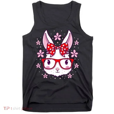 Cute Easter Bunny Face Glasses Bow Easter Day Rabbit Tank Top
