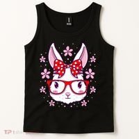 Cute Easter Bunny Face Glasses Bow Easter Day Rabbit Tank Top thumb 2
