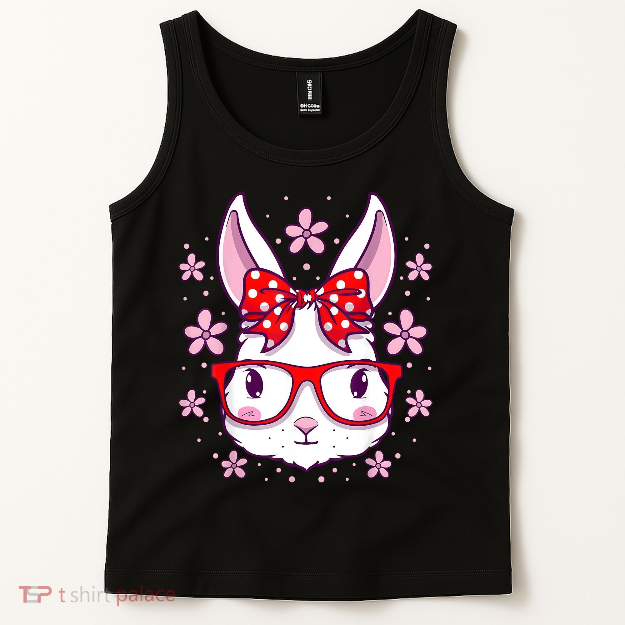 Cute Easter Bunny Face Glasses Bow Easter Day Rabbit Tank Top