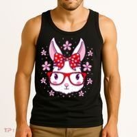 Cute Easter Bunny Face Glasses Bow Easter Day Rabbit Tank Top thumb 3