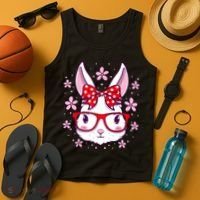 Cute Easter Bunny Face Glasses Bow Easter Day Rabbit Tank Top thumb 4