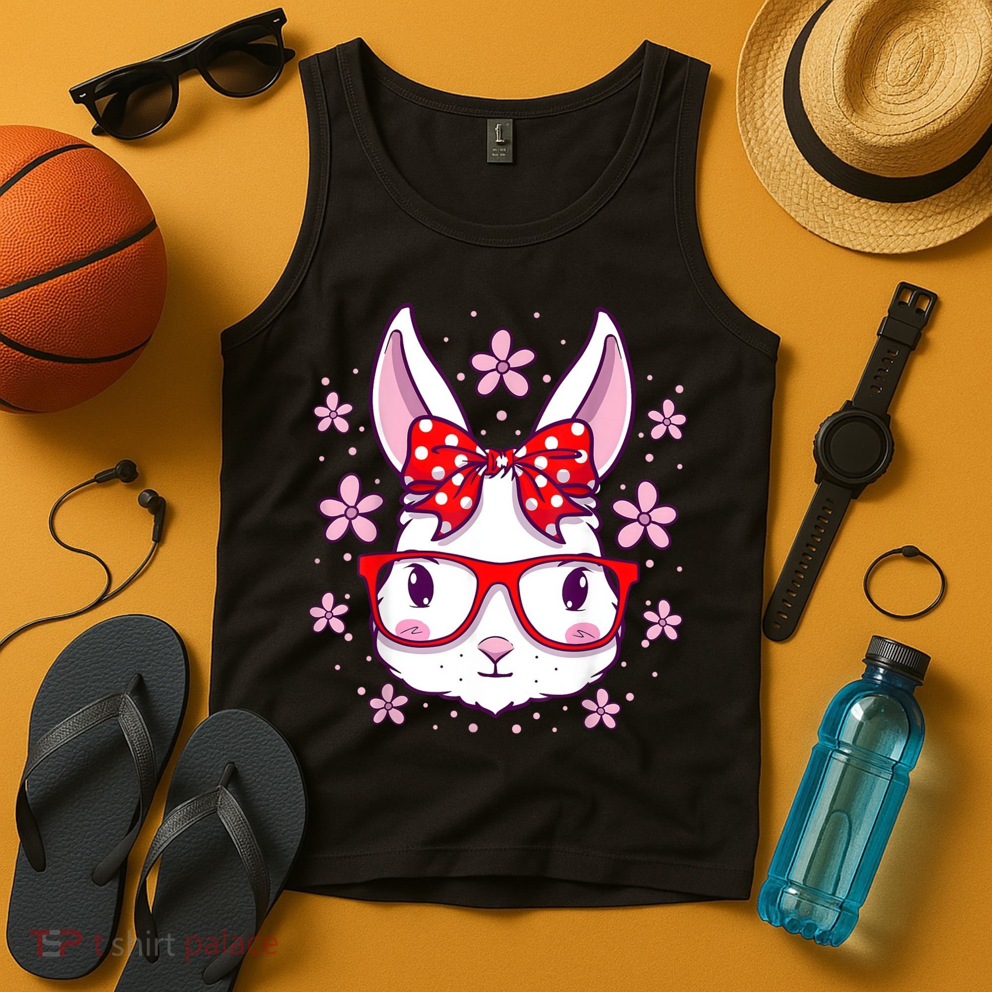 Cute Easter Bunny Face Glasses Bow Easter Day Rabbit Tank Top