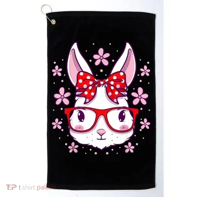 Cute Easter Bunny Face Glasses Bow Easter Day Rabbit Golf Towel