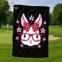 Cute Easter Bunny Face Glasses Bow Easter Day Rabbit Golf Towel thumb 1