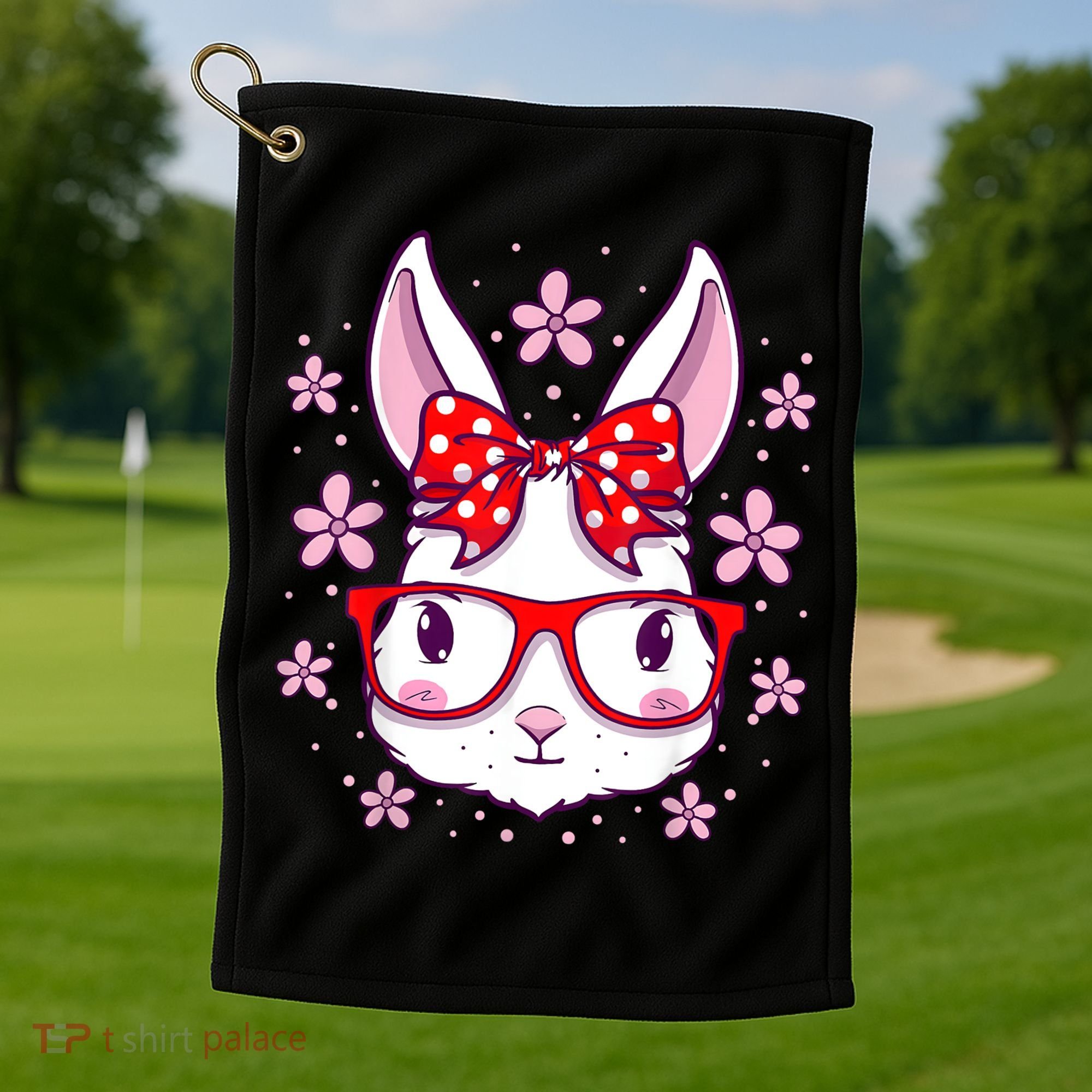 Cute Easter Bunny Face Glasses Bow Easter Day Rabbit Golf Towel
