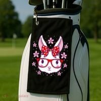 Cute Easter Bunny Face Glasses Bow Easter Day Rabbit Golf Towel thumb 2