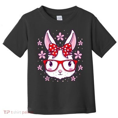 Cute Easter Bunny Face Glasses Bow Easter Day Rabbit Toddler T-Shirt