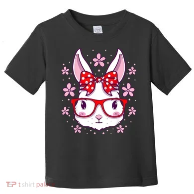 Cute Easter Bunny Face Glasses Bow Easter Day Rabbit Toddler T-Shirt