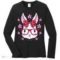 Cute Easter Bunny Face Glasses Bow Easter Day Rabbit Women's Long Sleeve Shirt thumb 0