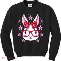 Cute Easter Bunny Face Glasses Bow Easter Day Rabbit Kids Sweatshirt thumb 0