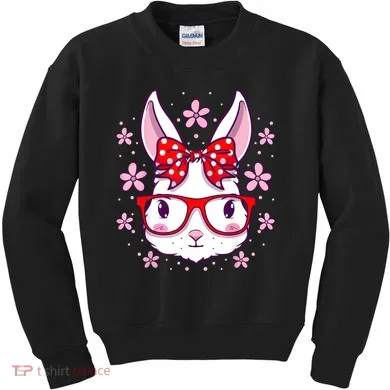Cute Easter Bunny Face Glasses Bow Easter Day Rabbit Kids Sweatshirt