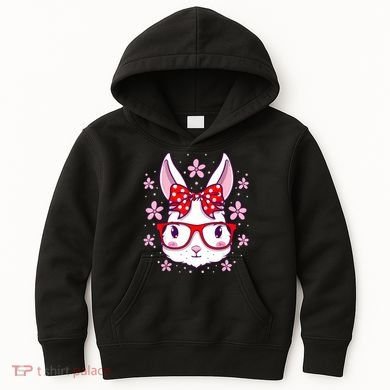 Cute Easter Bunny Face Glasses Bow Easter Day Rabbit Kids Hoodie