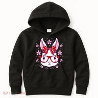 Cute Easter Bunny Face Glasses Bow Easter Day Rabbit Kids Hoodie thumb 0