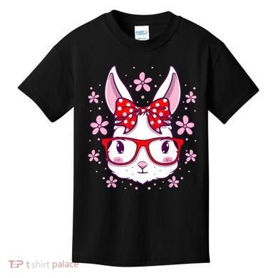 Cute Easter Bunny Face Glasses Bow Easter Day Rabbit Kids T-Shirt