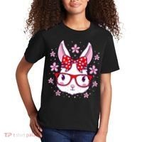 Cute Easter Bunny Face Glasses Bow Easter Day Rabbit Kids T-Shirt thumb 2