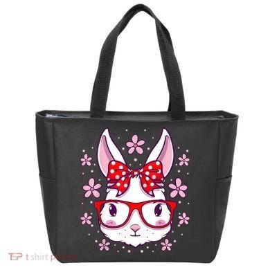 Cute Easter Bunny Face Glasses Bow Easter Day Rabbit Tote Bag