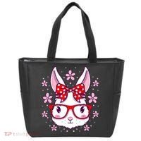Cute Easter Bunny Face Glasses Bow Easter Day Rabbit Tote Bag thumb 0