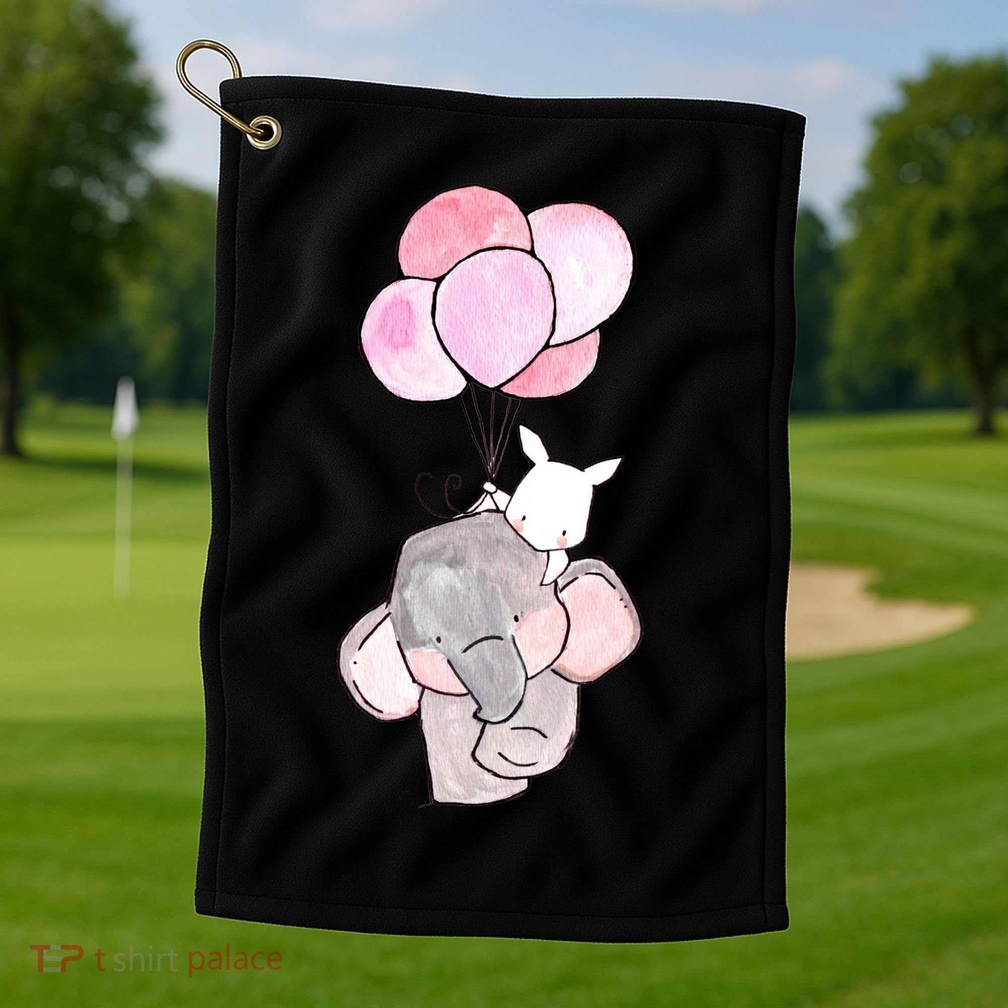 Cute Elephant Balloons Birthday Gift Golf Towel