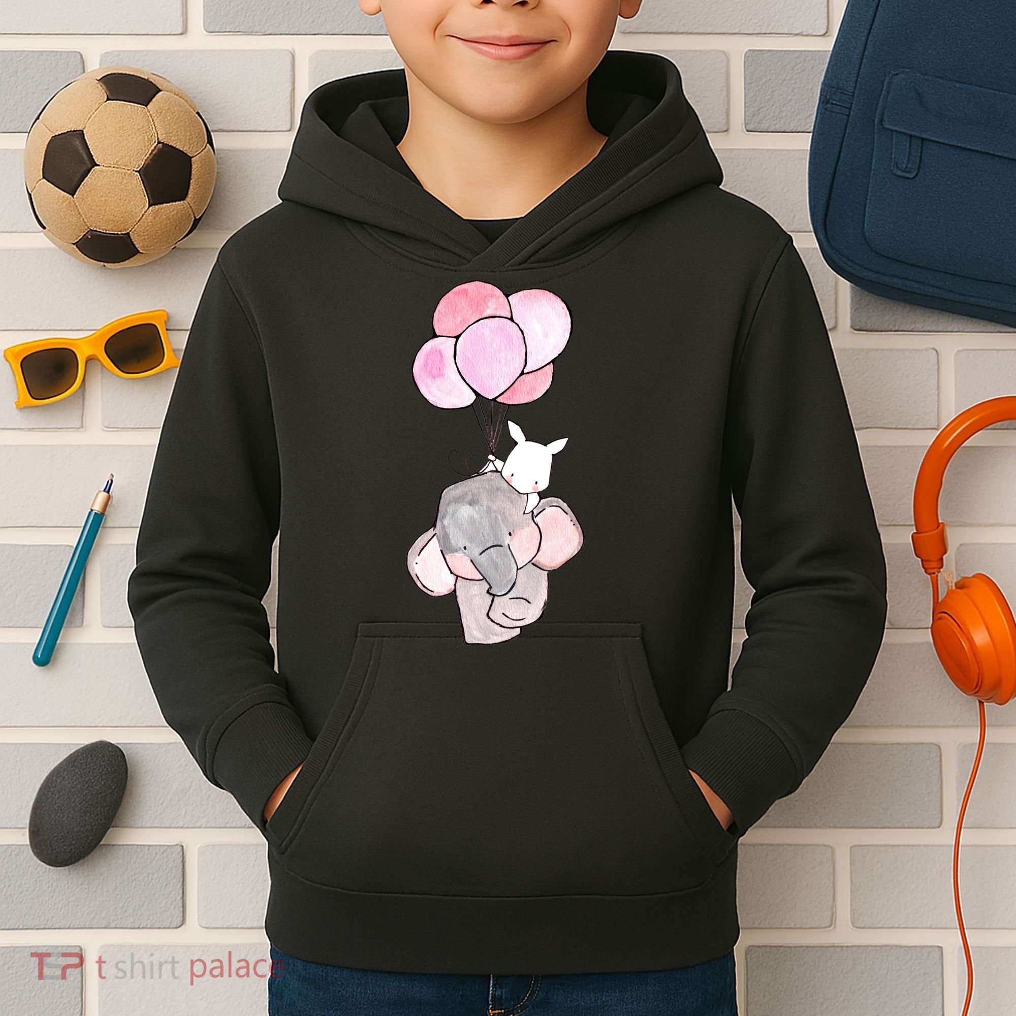 Cute Elephant Balloons Birthday Gift Kids Hoodie