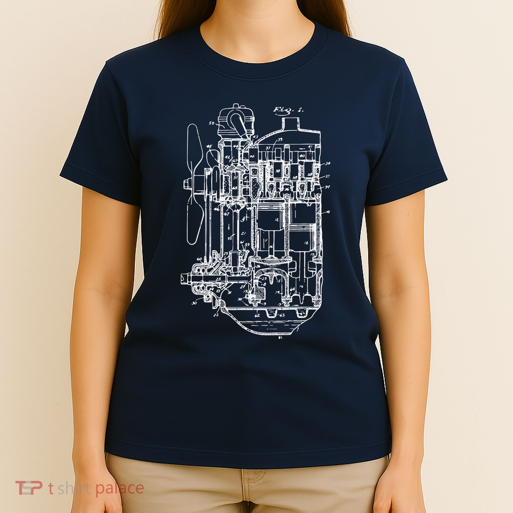 Car Engine Blueprint Car Auto Mechanic Garage Engineer T-Shirt