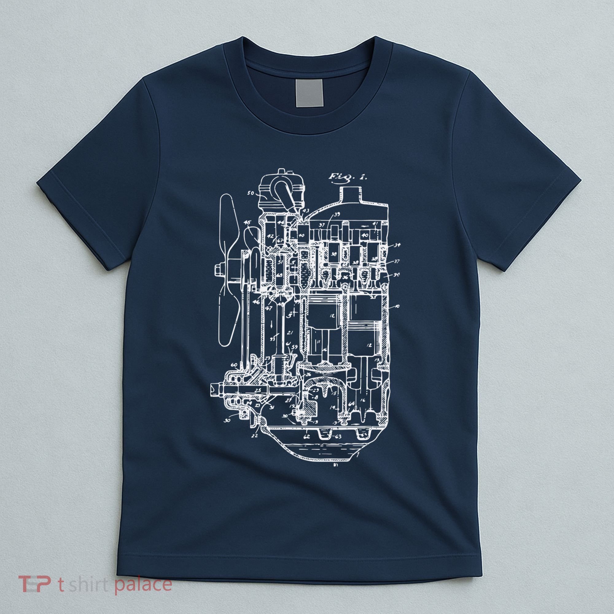 Car Engine Blueprint Car Auto Mechanic Garage Engineer T-Shirt