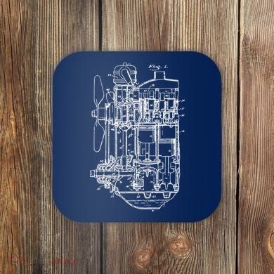Car Engine Blueprint Car Auto Mechanic Garage Engineer Coaster