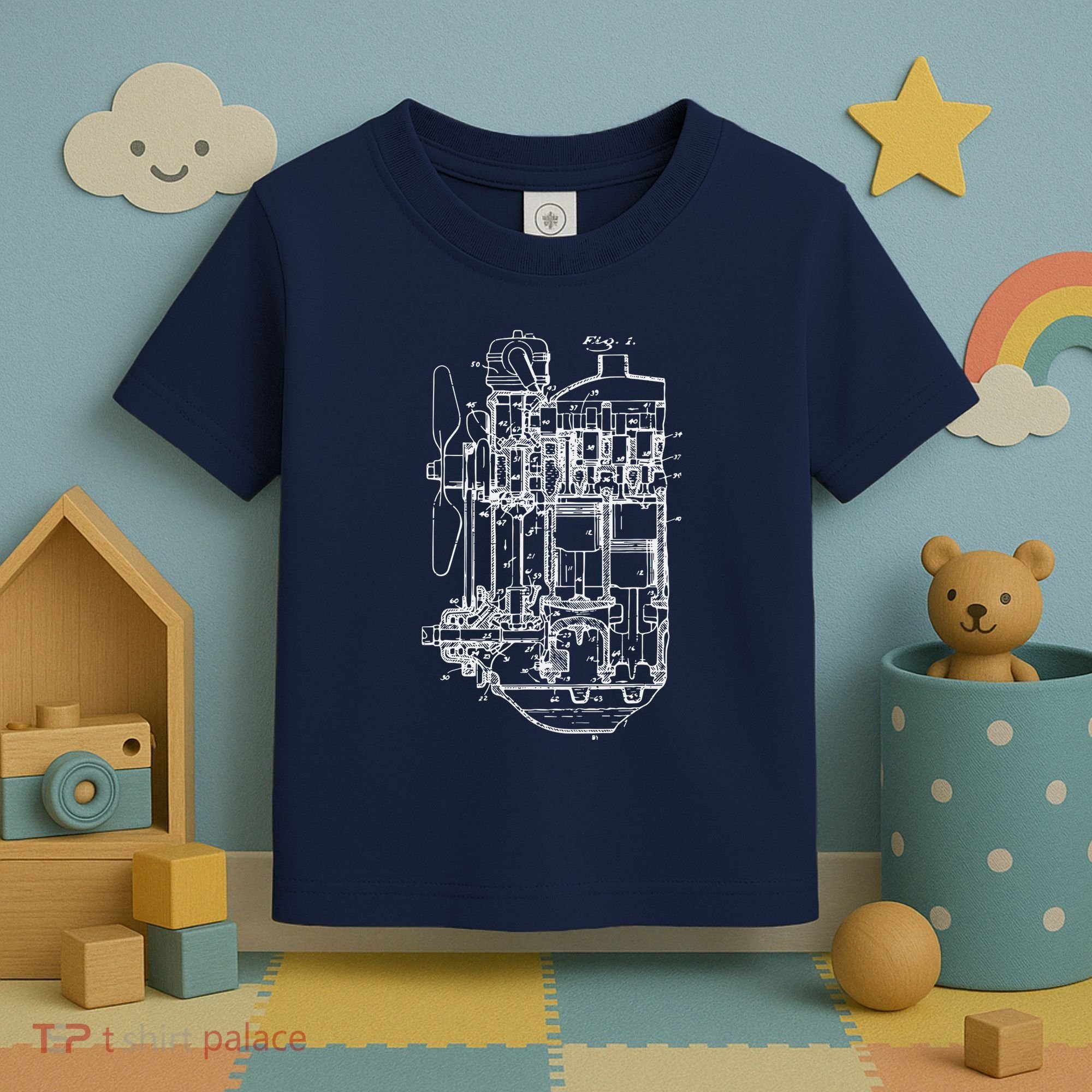 Car Engine Blueprint Car Auto Mechanic Garage Engineer Toddler T-Shirt