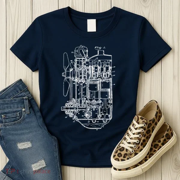 Car Engine Blueprint Car Auto Mechanic Garage Engineer Women's T-Shirt