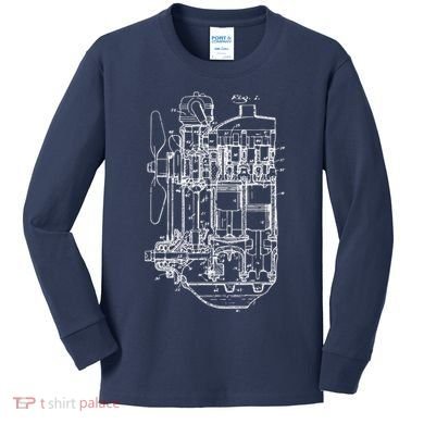 Car Engine Blueprint Car Auto Mechanic Garage Engineer Kids Long Sleeve Shirt