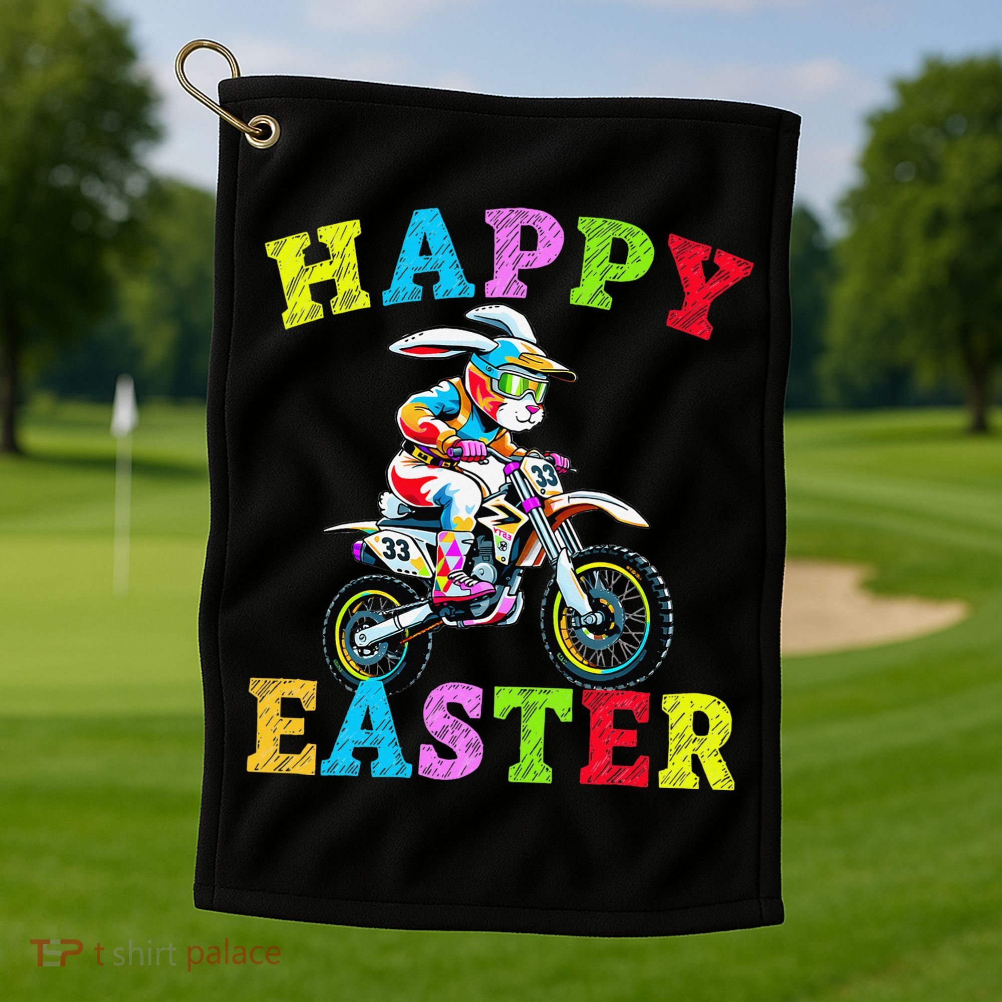Cool Easter Bunny Motorcycle Happy Easter Day Bike Rider Golf Towel