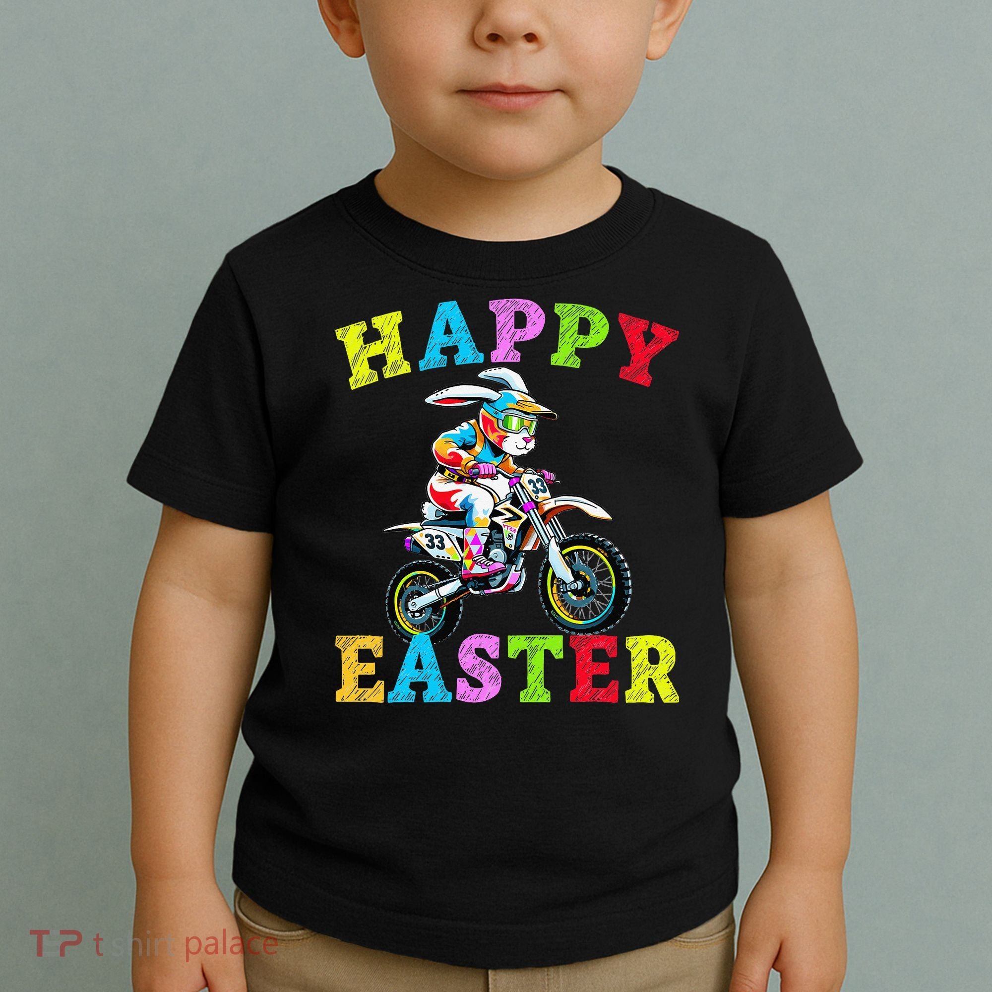Cool Easter Bunny Motorcycle Happy Easter Day Bike Rider Toddler T-Shirt