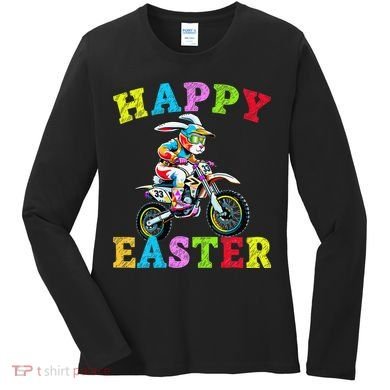 Cool Easter Bunny Motorcycle Happy Easter Day Bike Rider Women's Long Sleeve Shirt