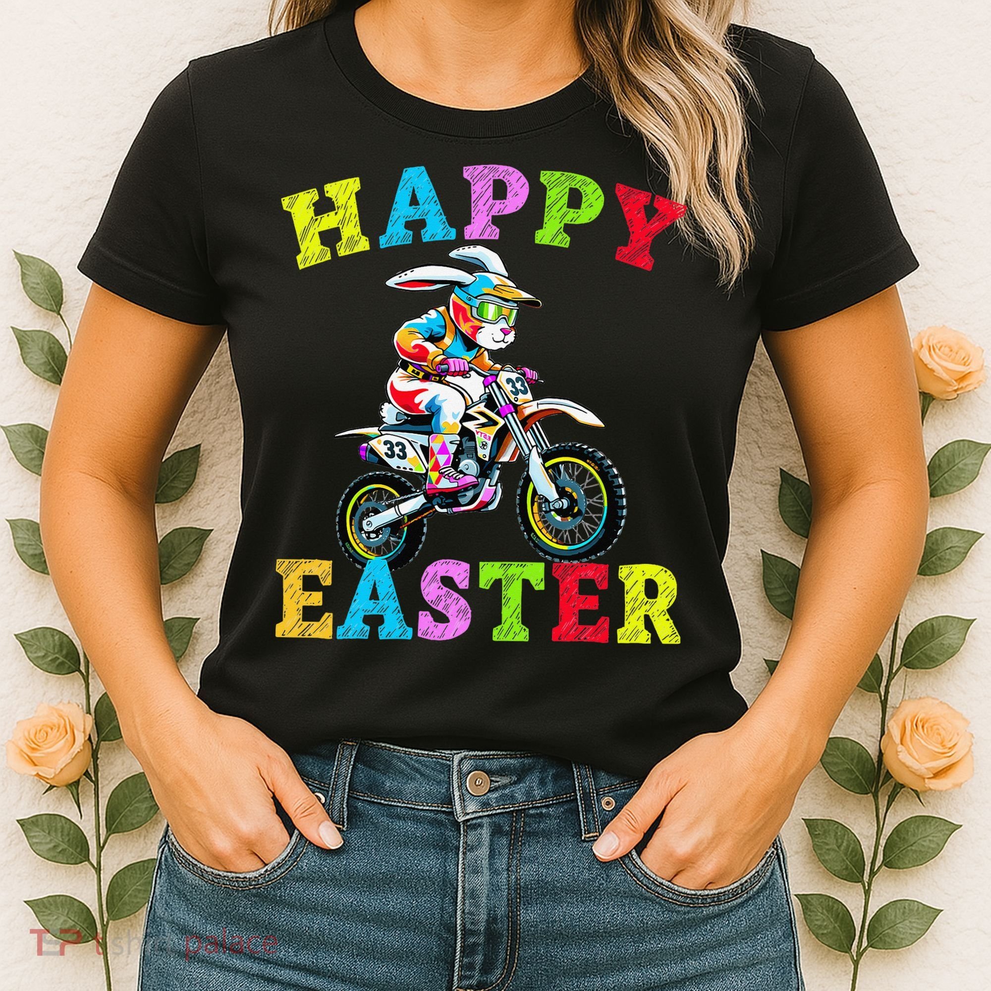 Cool Easter Bunny Motorcycle Happy Easter Day Bike Rider Women's T-Shirt