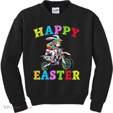 Cool Easter Bunny Motorcycle Happy Easter Day Bike Rider Kids Sweatshirt