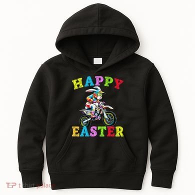 Cool Easter Bunny Motorcycle Happy Easter Day Bike Rider Kids Hoodie