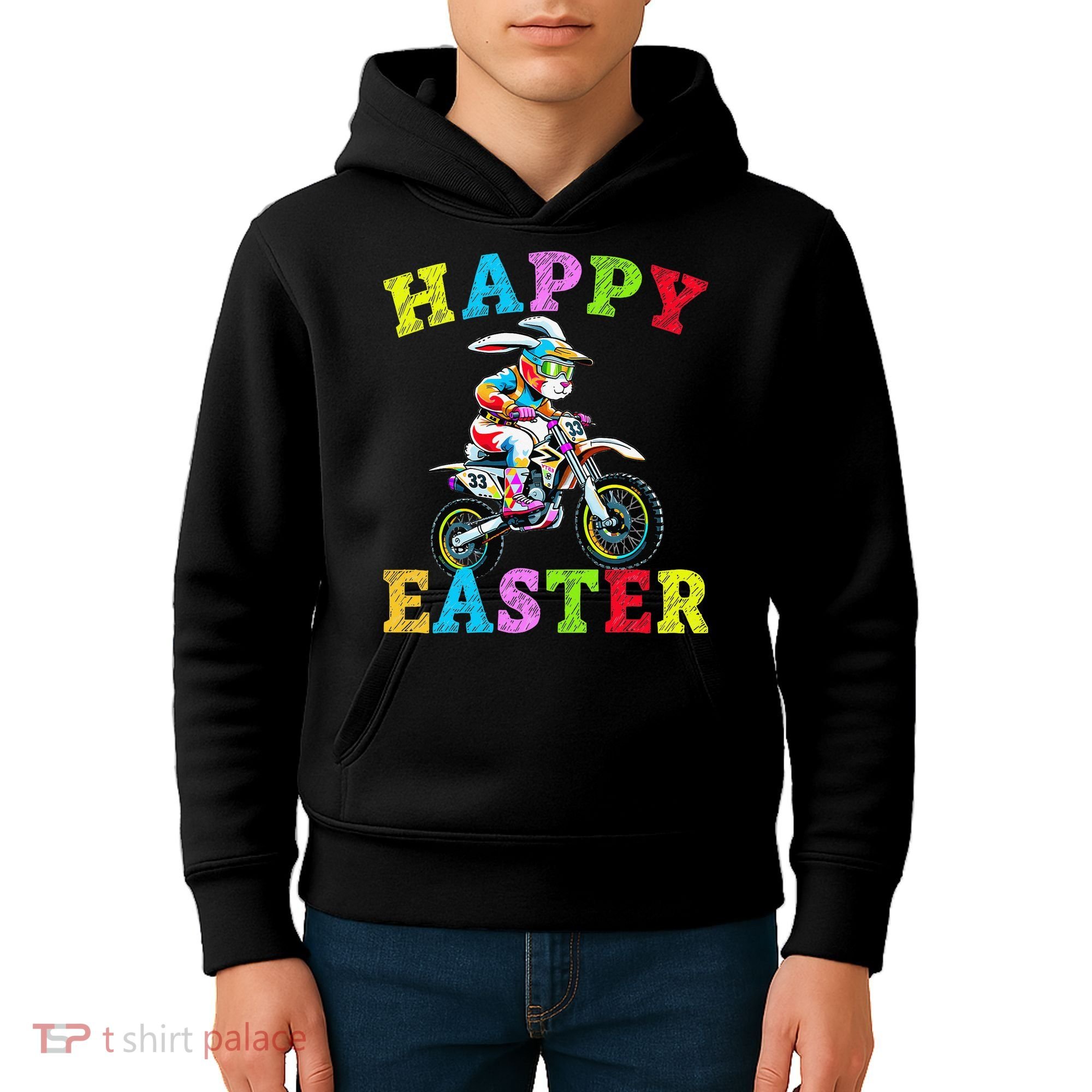 Cool Easter Bunny Motorcycle Happy Easter Day Bike Rider Kids Hoodie
