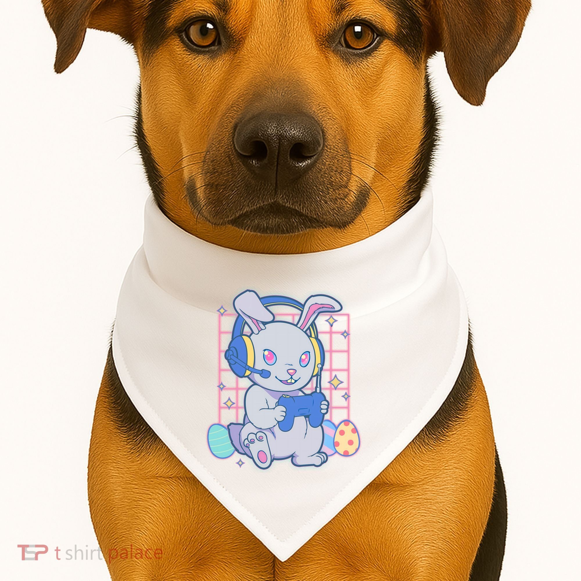 Cute Easter Bunny Rabbit Gamer USA-Made Doggie Bandana