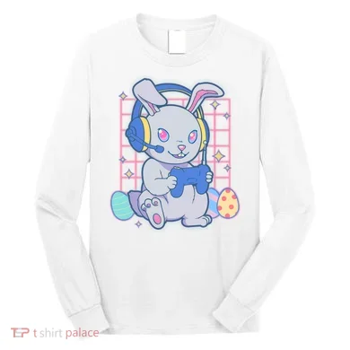 Cute Easter Bunny Rabbit Gamer Long Sleeve Shirt