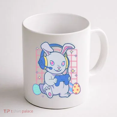 Cute Easter Bunny Rabbit Gamer Coffee Mug back