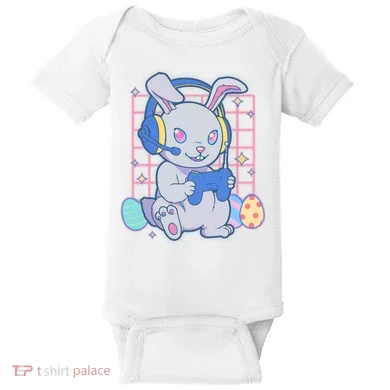 Cute Easter Bunny Rabbit Gamer Baby Bodysuit