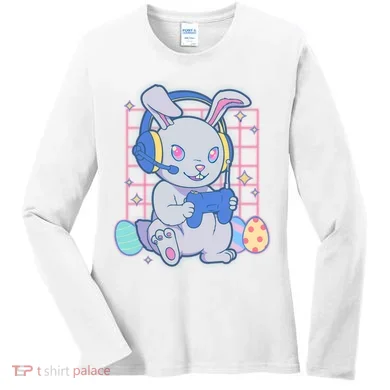 Cute Easter Bunny Rabbit Gamer Women's Long Sleeve Shirt