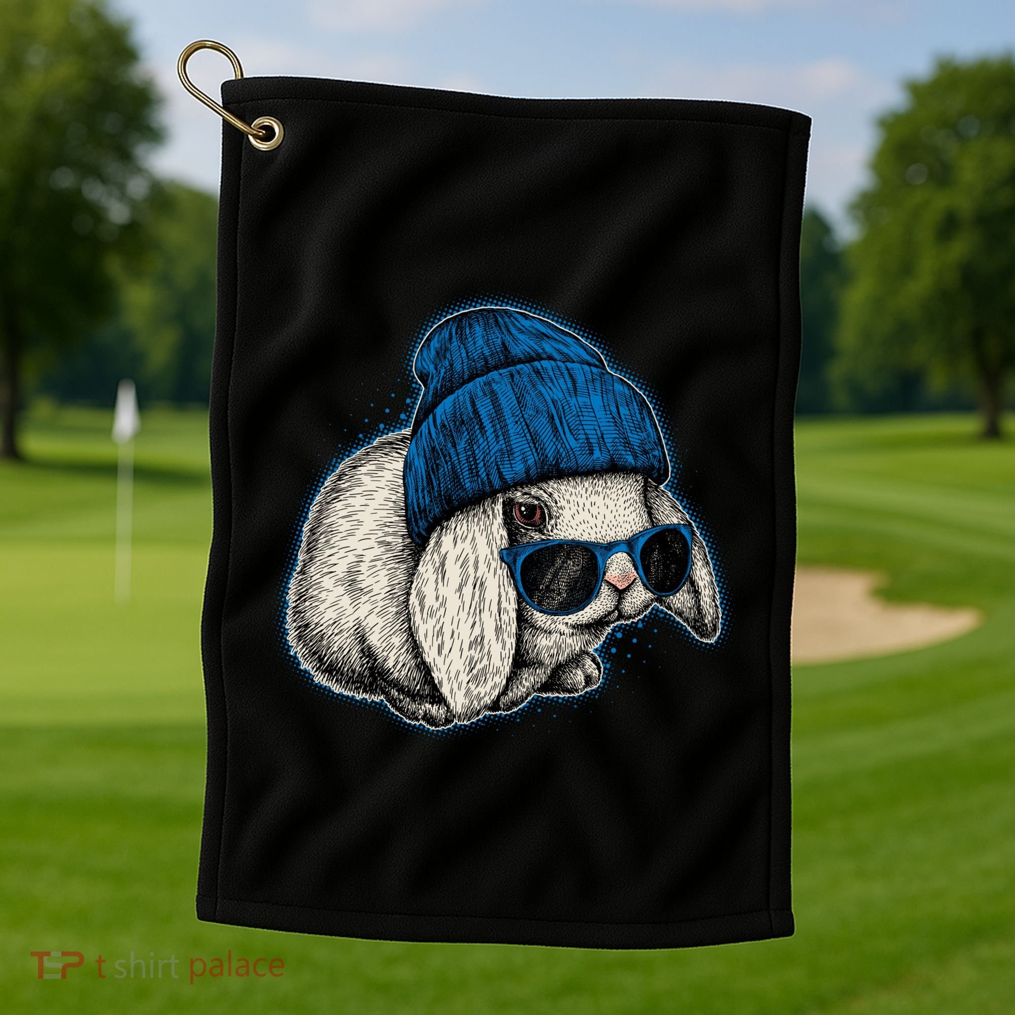 Cute Easter Cool Blue Bunny Rabbit Golf Towel