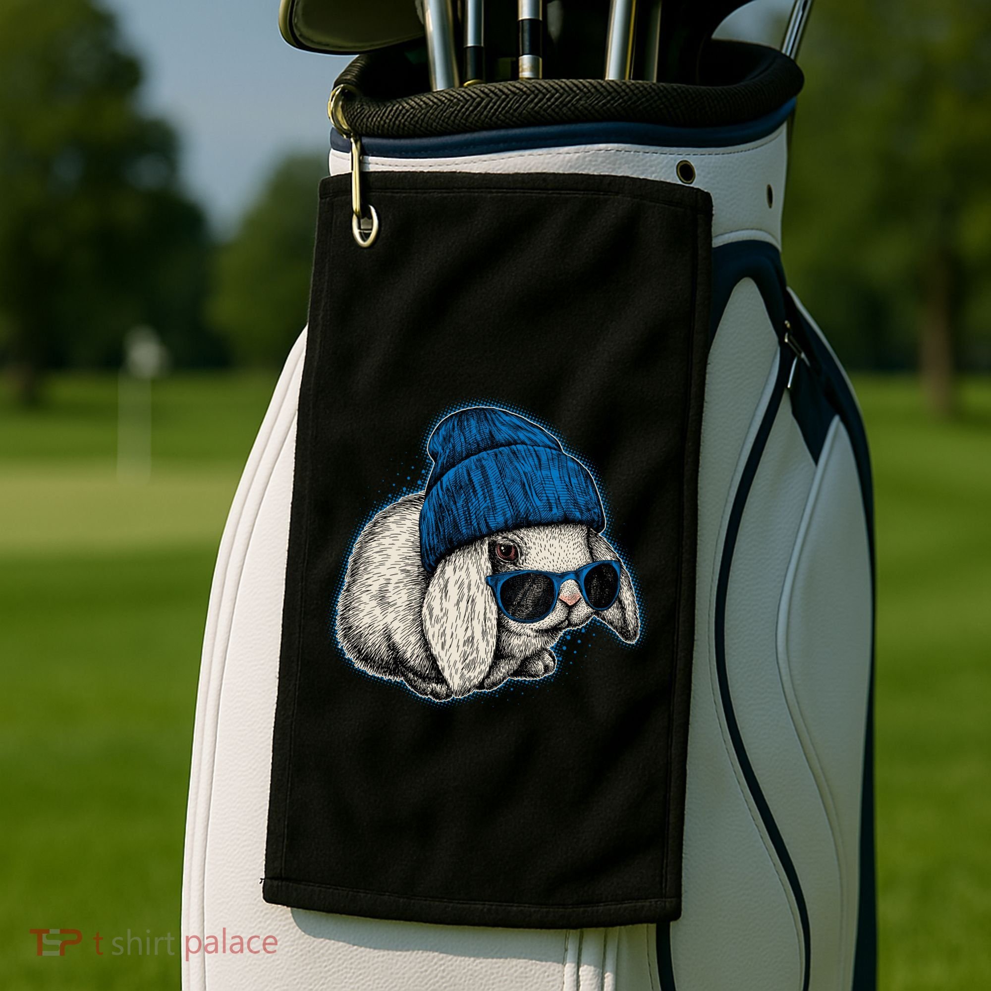 Cute Easter Cool Blue Bunny Rabbit Golf Towel