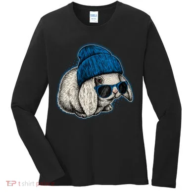 Cute Easter Cool Blue Bunny Rabbit Women's Long Sleeve Shirt