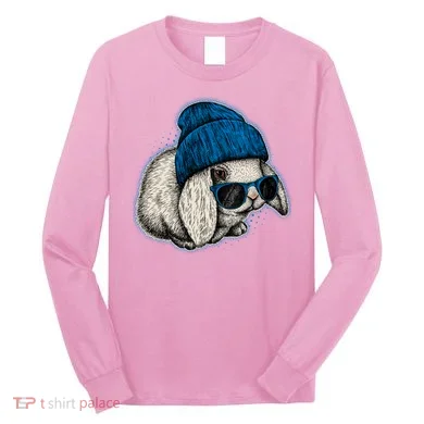 Cute Easter Cool Blue Bunny Rabbit Long Sleeve Shirt