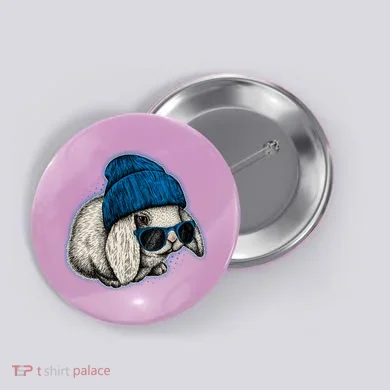 Cute Easter Cool Blue Bunny Rabbit Button