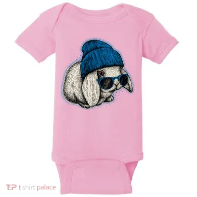 Cute Easter Cool Blue Bunny Rabbit Baby Bodysuit
