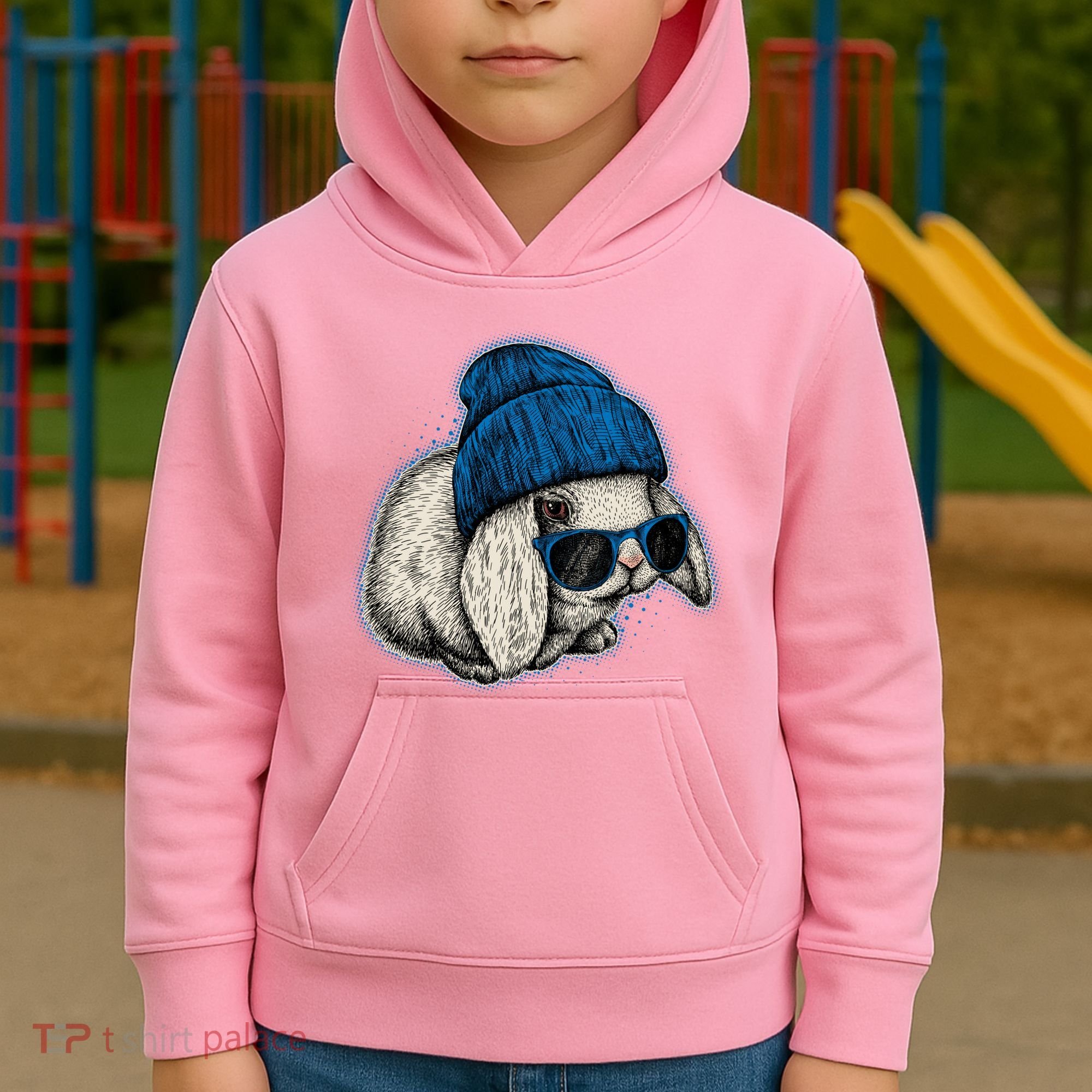 Cute Easter Cool Blue Bunny Rabbit Kids Hoodie